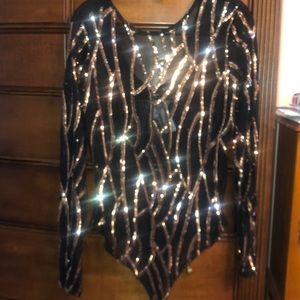 Black & Gold sequin thong body suit